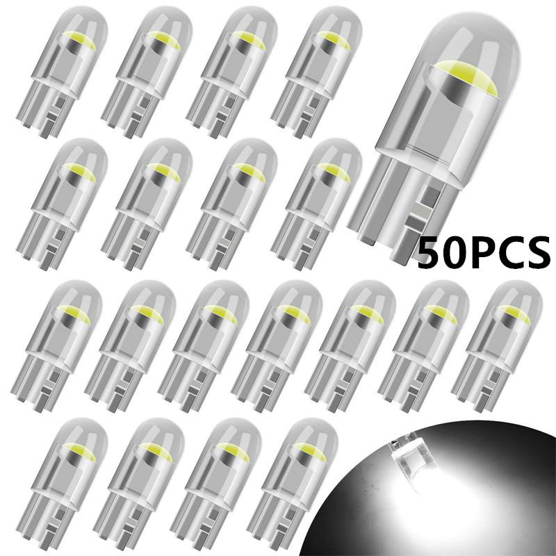10/20/50PCS T10 DC 12V Car LED Light Canbus Glass COB 6000k Reading Dome Lamp Marker Wedge License Plate Light Bulb Wholesale