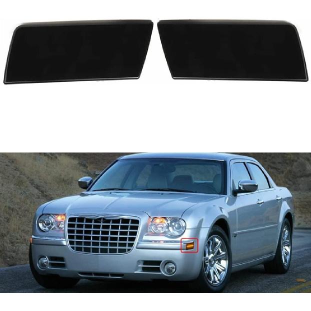 LED Front Bumper Side Marker Lights Smoke Lens/White Light, Compatible with Chrysler 300 300C Models 2005-2010, Front Fender Marker Lamps