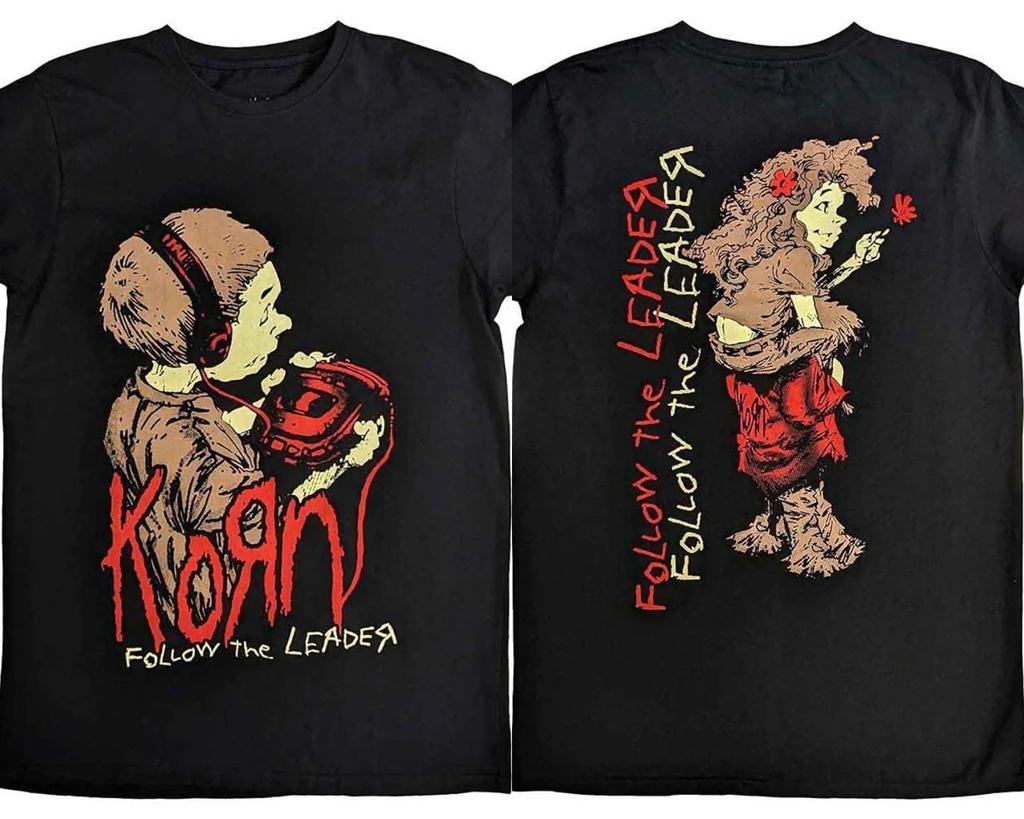 Korn Band TShirt Follow The Leader Print Unisex Loose Y2K Style 100 Cotton Short Sleeve Vintage Streetwear Fashion Tshirts