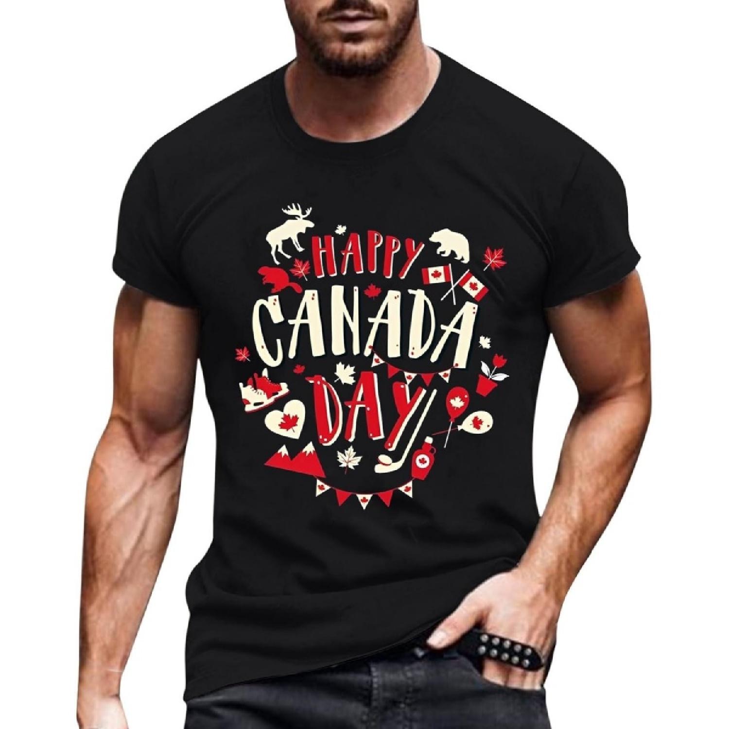 Canada, ! Canadian Flag T-Shirt Casual Men Short Sleeve Shirt S