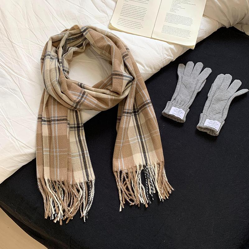 Scarf Women's Winter High-end Sense New Versatile Thickened Warm Imitation Cashmere Plaid Scarf Shawl
