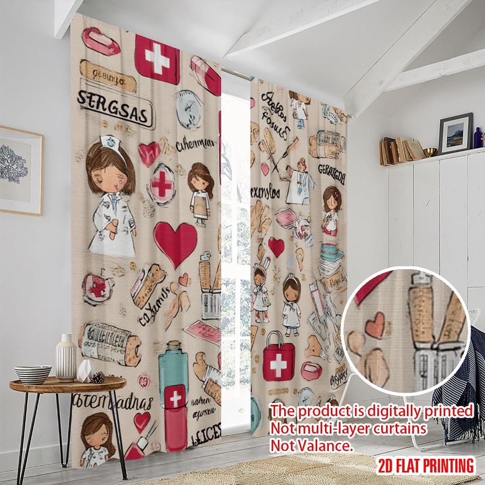 2pcs,2D Plane Printing Curtains Roller Blinds Premium Medical Durable Polyester (without Rod) All Seasons Ldeal for Bedroom,