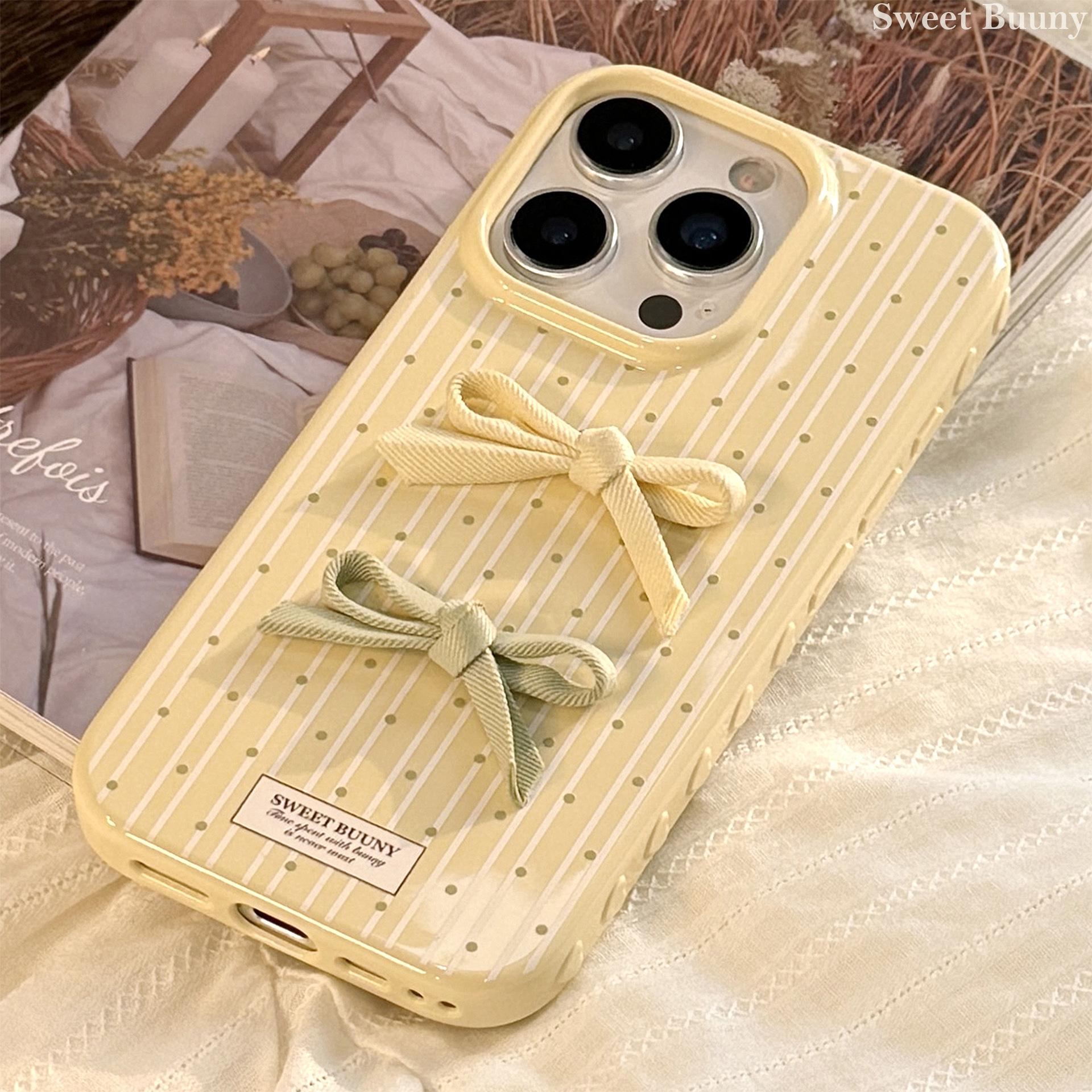 

Korean Fresh Polka Dot Bow Iphone16 Mobile Phone Case Apple 15 Soft 13 Three Dimensional 14 Promax Suitable for 12 12pro max(6.7)