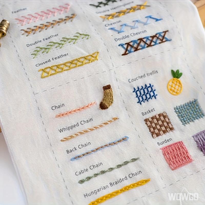 1 Set - French Embroidery Book with 106 Techniques, Sewing Manual, Creative Mini Sewing Book, Embroidery Thread Guide, Portable Travel Mini Sewing Kit