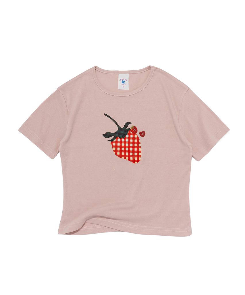ROIDESROIS Picnic Check Strawberry Crop Short Sleeve Tee (Pink)