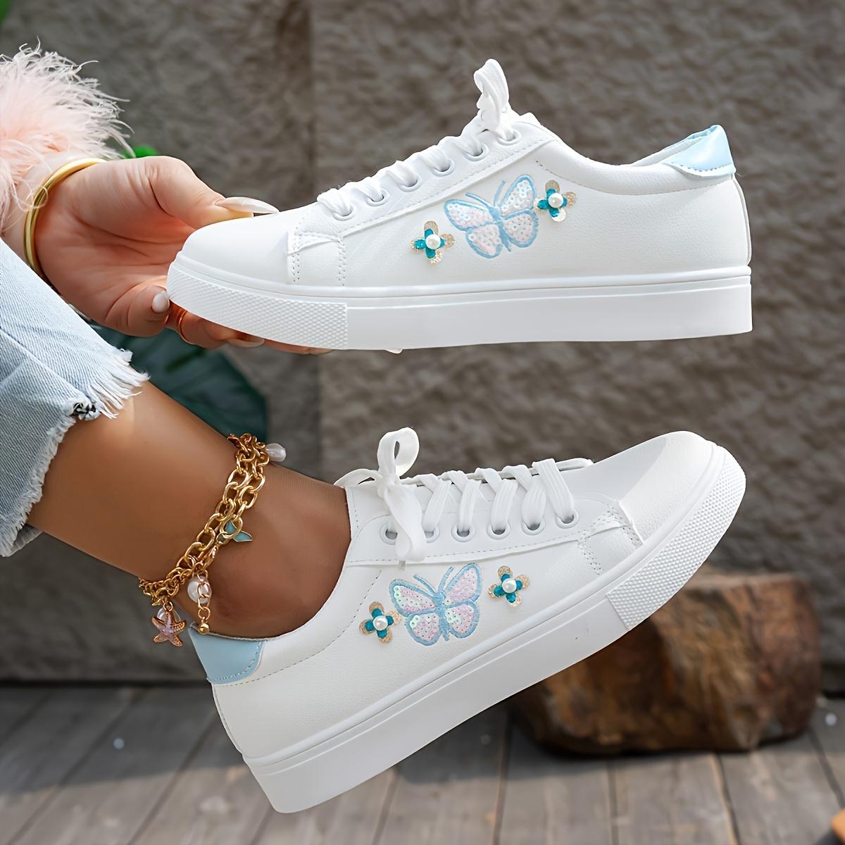 

Women s Casual Low-Top Sneakers with Pink Butterfly Pattern Ladies Sneakers Comfortable Shoes 40 синій