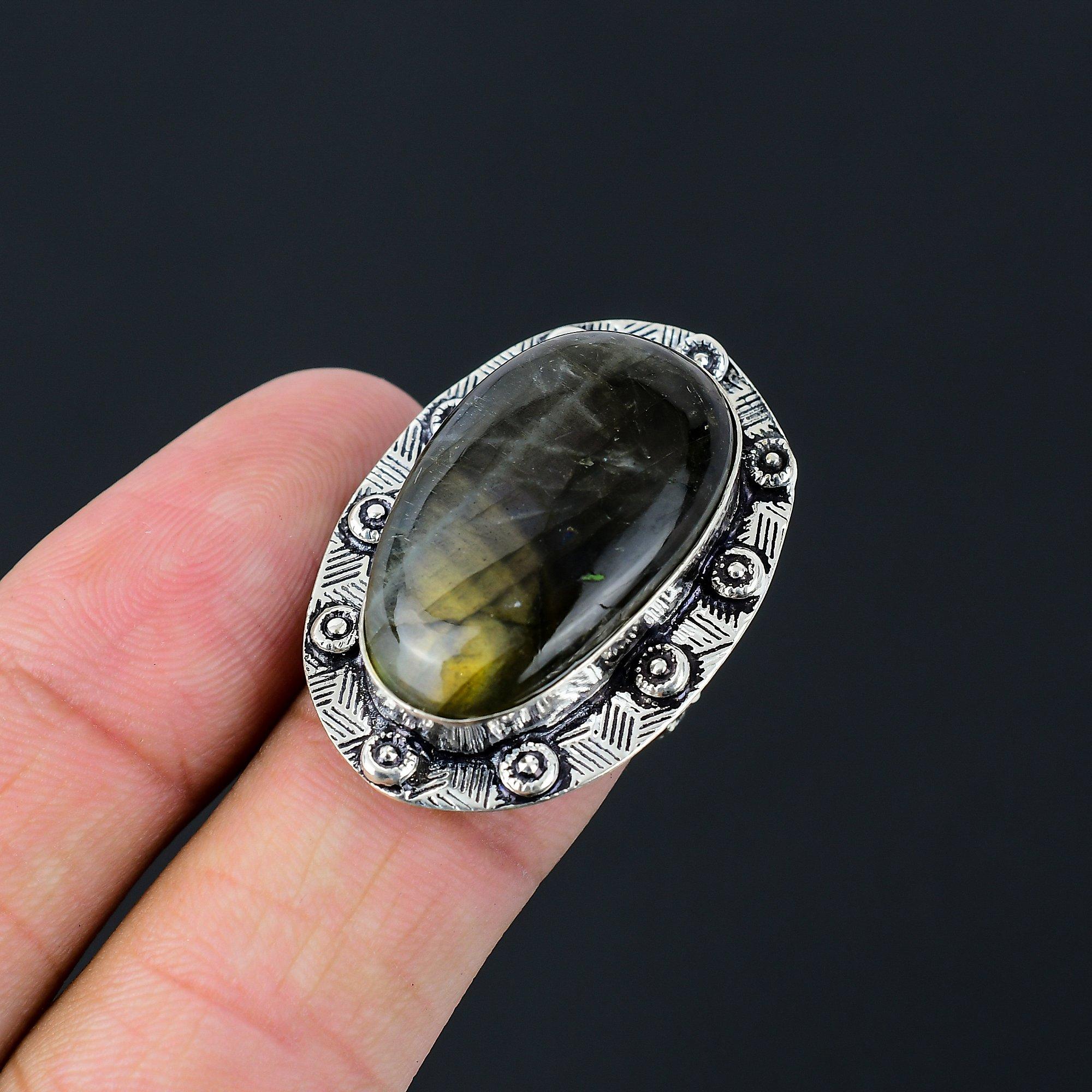 Daughters Day Deal Natural Labradorite Sterling Silver Promise Sister Ring US 7 7
