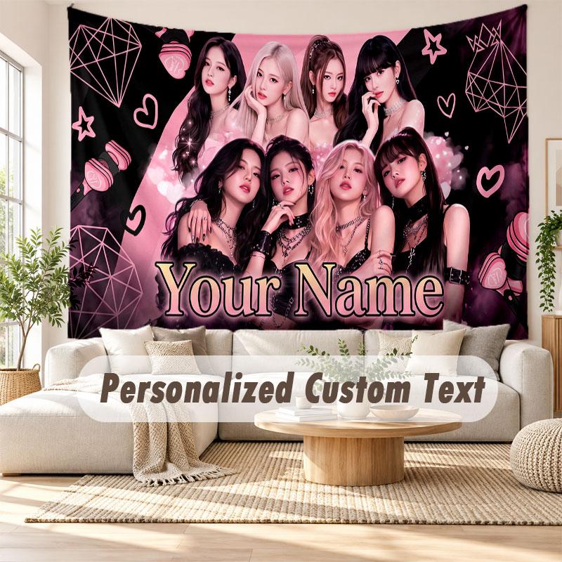 Custom Name Wall Hanging Tapestry,BLACKPINK Decorative Backdrop Tapestry For Dorm Home