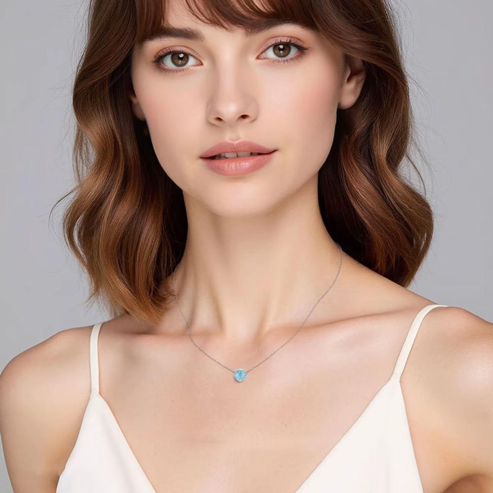 Blue Zircon Necklace Fashion Claw Set Firework Cut Luxury Diamond Collarbone Chain for Women Stylish Jewelry