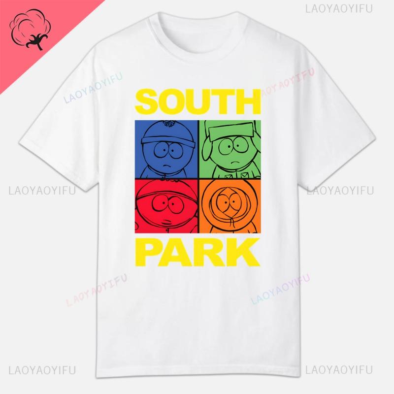 S-South Park Vlastní oblečení Vtipná trička s potiskem Bavlněná trička s krátkým rukávem Jednobarevná trička Oblečení Pánské Streetwear Grafické tričko