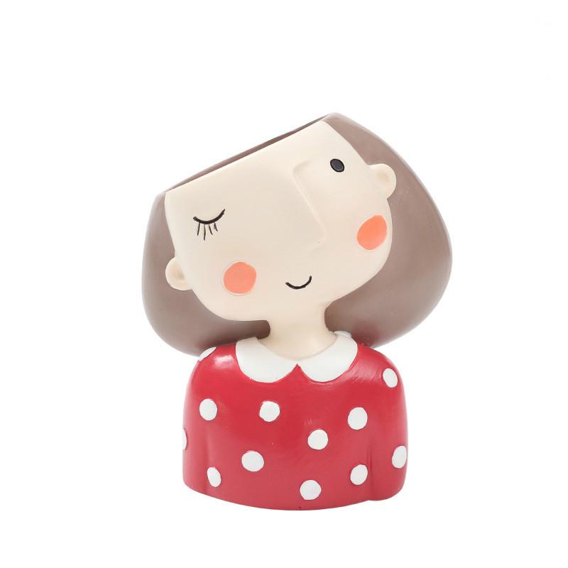 Cartoon Girl Design Resin Plant Flower Pot Succulent Planter Flowerpot Home Decoration(withoutPlant)