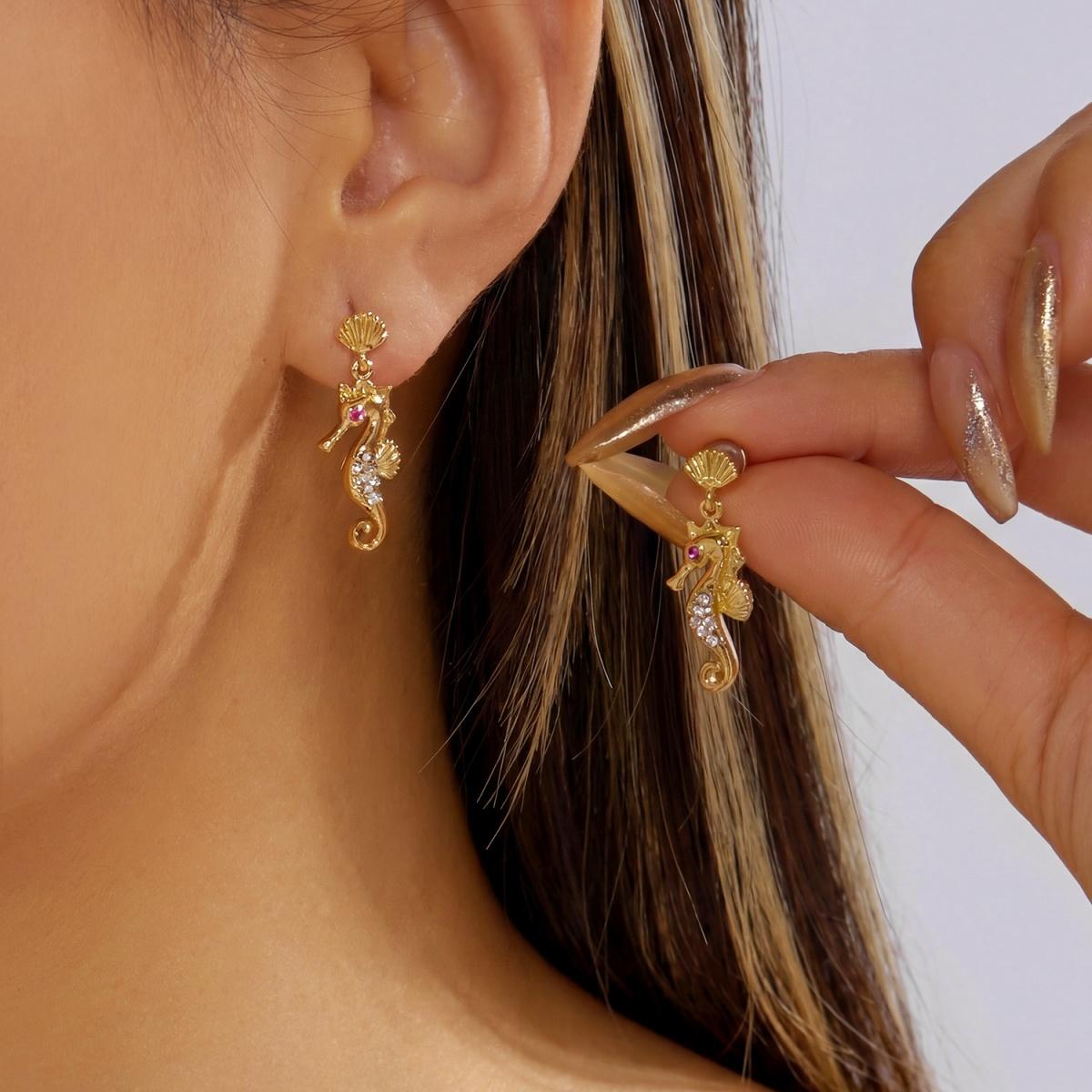 

Vacation Rhinestone Seahorse Shell Drop Earrings For Women Men Boho Sea Animal Beach Ocean Summer Holiday Dangle Earring Zircon