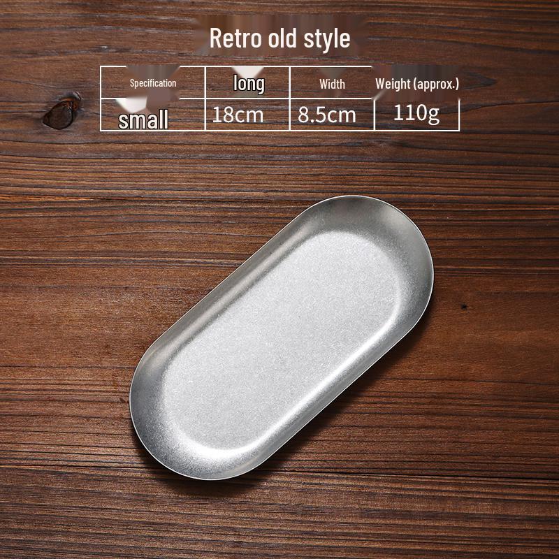 Retro Japanese-Style Stainless Steel Oval Dish: Distressed Display & Storage Plate
