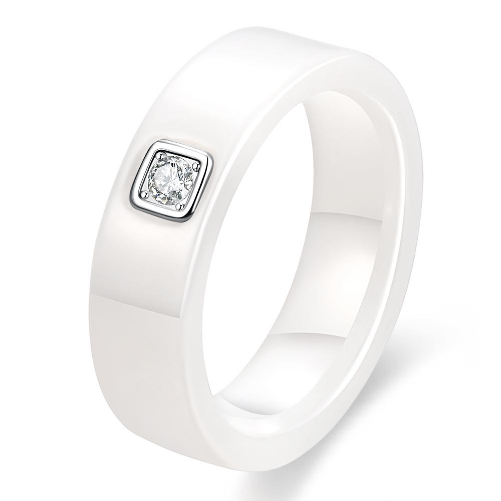 

6 мм Черное и Белое Керамическое Кольцо с Бриллиантом для Пары - Простая Мода для Мужчин и Женщин Size 8 белый