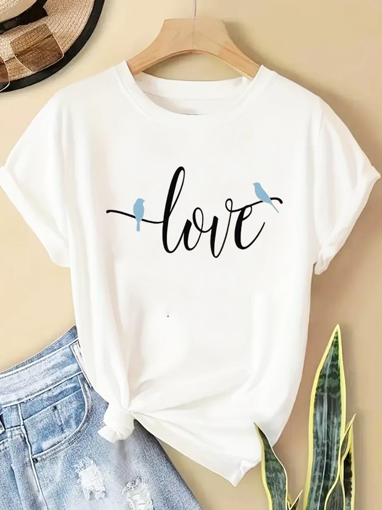 (Asian Size) letter trend cute Women Casual Short Sleeve T  Tee Top Clothing Shirt Fashion Printed Lady Female Graphic T-shirts
