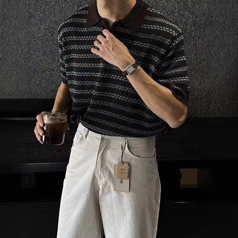 Polo a righe in maglia a maniche corte da uomo