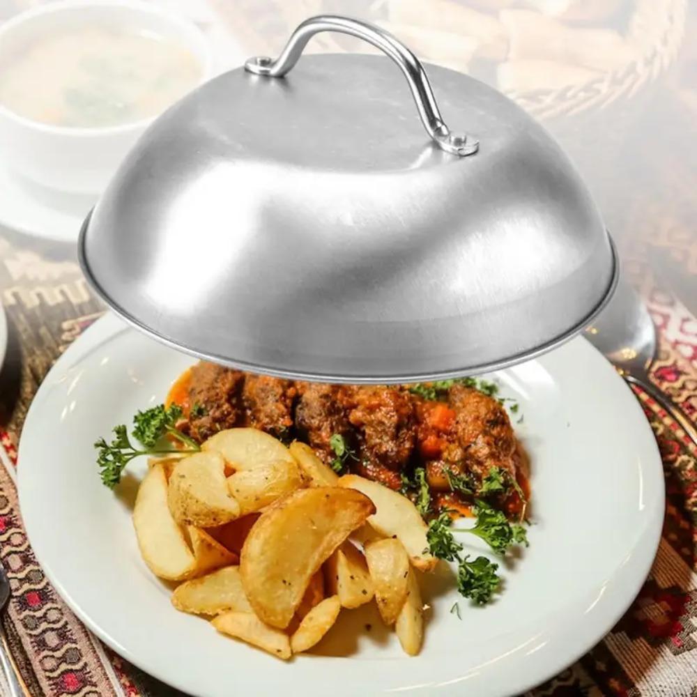 With Handle Stainless Steel Steak Cover Lid Round Meal Food Cover Cheese Melting Dome  Home