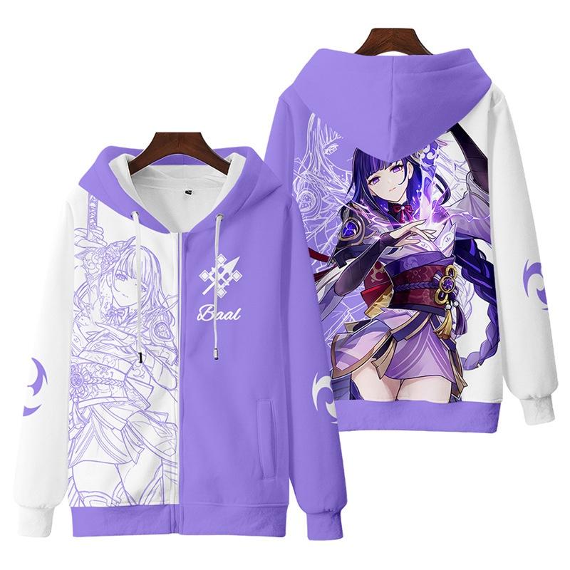Genshin Impact Raiden Shogun Unisex-Kapuzenpullover mit Reißverschluss, Cosplay-Kostüm