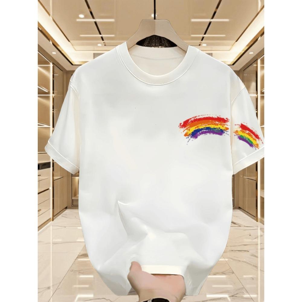American Ruffian Handsome Pure Cotton Rainbow Printing Short-sleeved T-shirt Young Men's and Women's Top