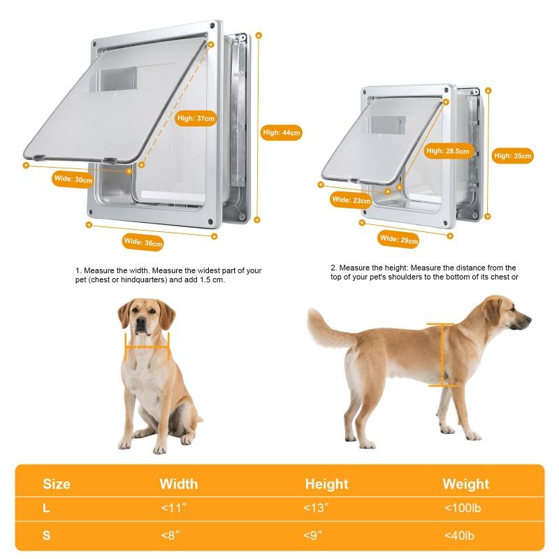 Aluminum Alloy Pet Door Flap Magnetic Suitable Walls Thick 11-22CM Dog Door Free Entry Exit Two Way Cat Doors Safety Double Lid