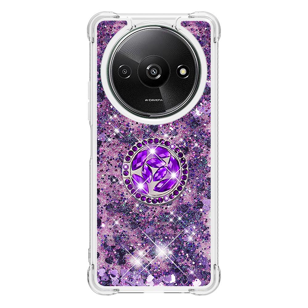 

For Xiaomi Redmi A3/Poco C61 4G TPU Case with Kickstand Quicksand Shockproof Cover Dark Purple/Hearts