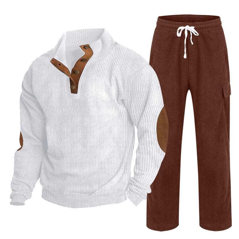 Herren Herbst/Winter Neuankömmling Sportbekleidung Zweiteiliges Set Cord Knopfleiste Henley Oberteil und Straight-Leg Hose Lässiges Ensemble