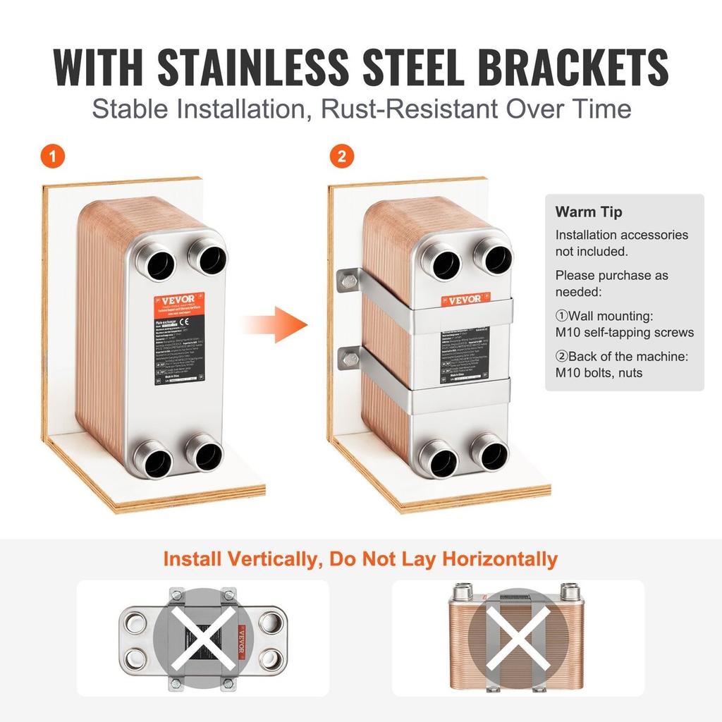 80 Plate Heat Exchanger 4*1-1/4" MNPT Ports 5"x 12" Brazed 316L St. Steel