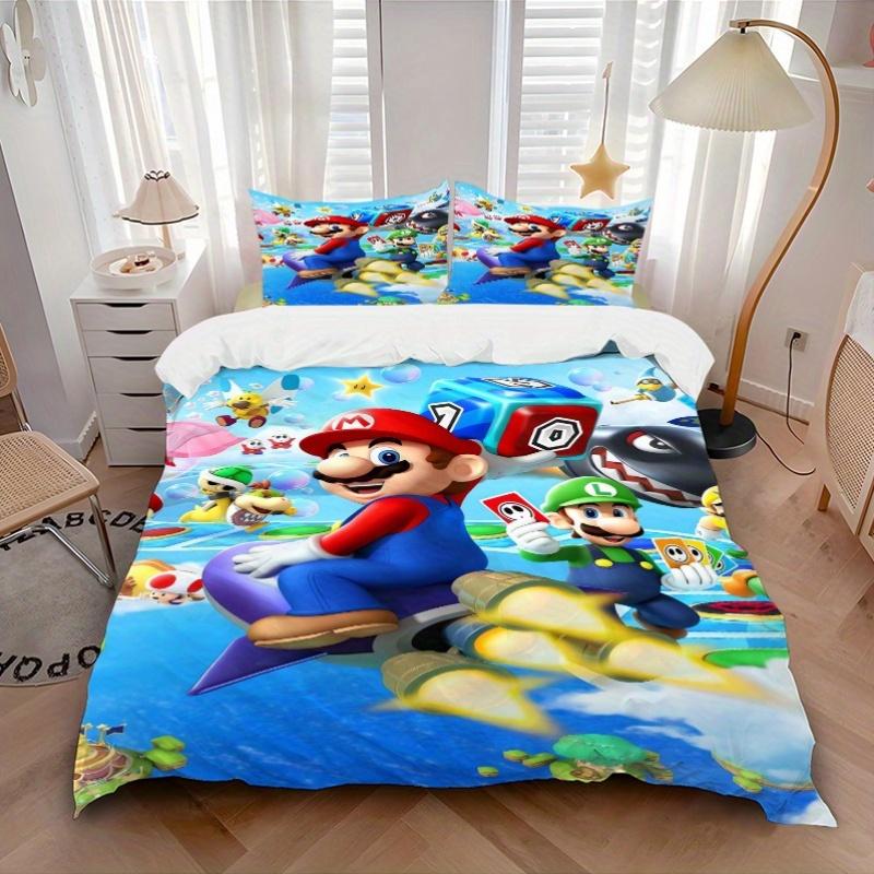 3pcs Super Mario Bros Quilt Cover Set (1 Quilt Cover + 2 Pillowcases Without Pillow Core), High-Definition Printing for Home and Dormitory.F086