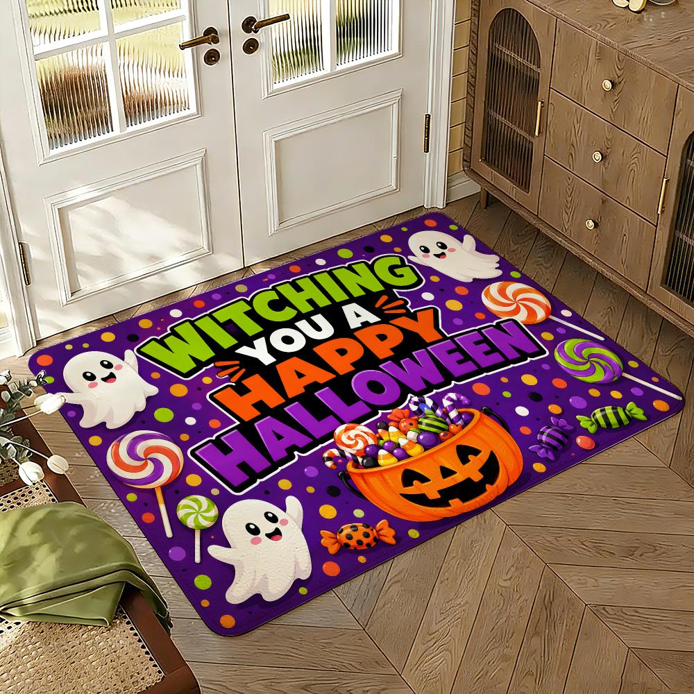 WITCHING YOU A HAPPY HALLOWEEN Floor Mat Soft Thickened Absorbent Non-Slip Bedroom Living Room Door Mat Home Decor Flannel Rugs