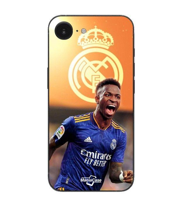 Coque Maniacase Pour Iphone 16E Vini JR Wallpaper Real Madrid Bleu et jaune