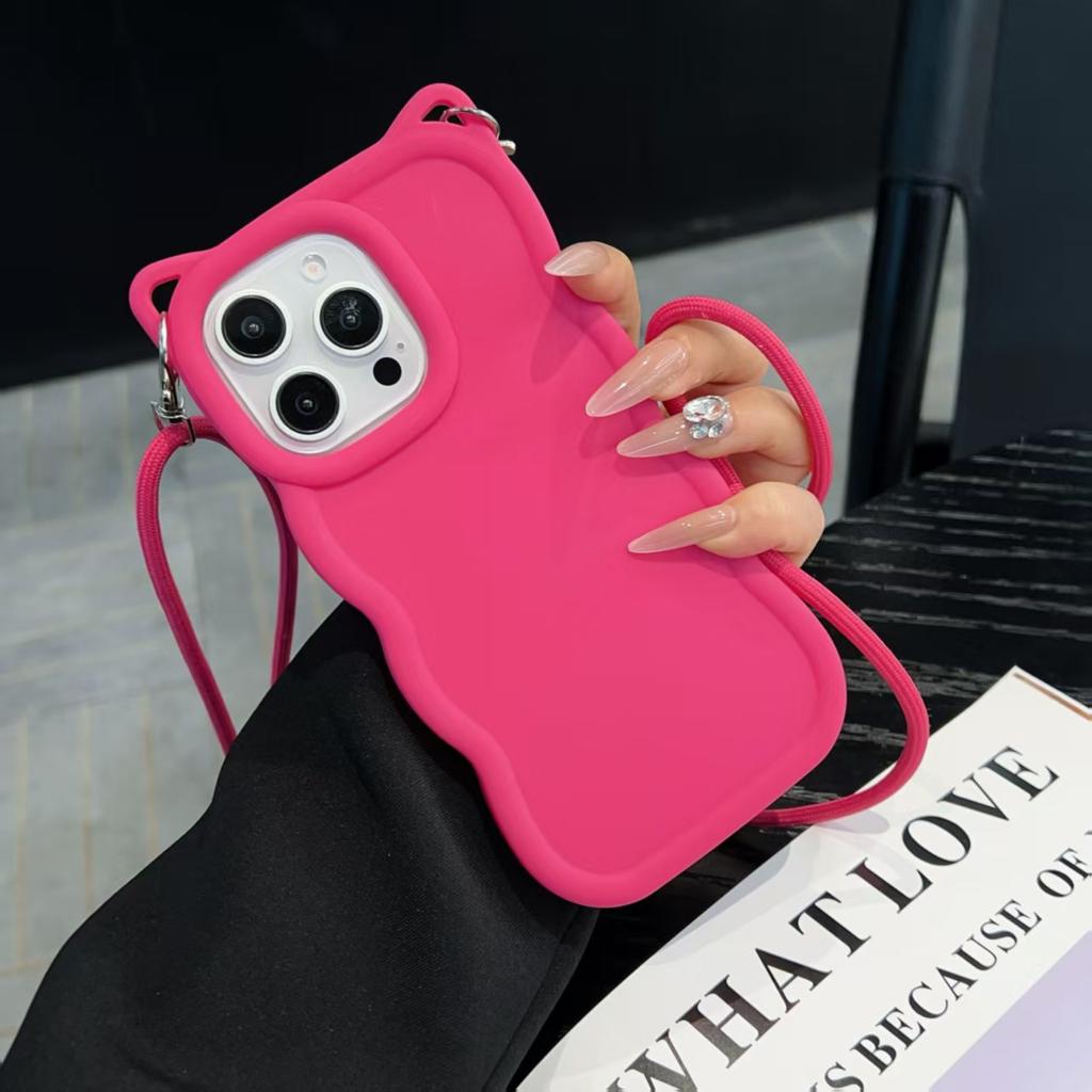 For Xiaomi Redmi Note15 Pro 8 9 10 11 12 13 14 Plus 4G 5G 9S 10S 11S 12S 14S 3D Cat Ear crossbody Strap Waves Phone Coverr