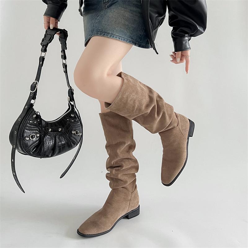 Retro but knee thick heel boots women's 2025 new spring and autumn explosion heightening knight boots slim pile boots