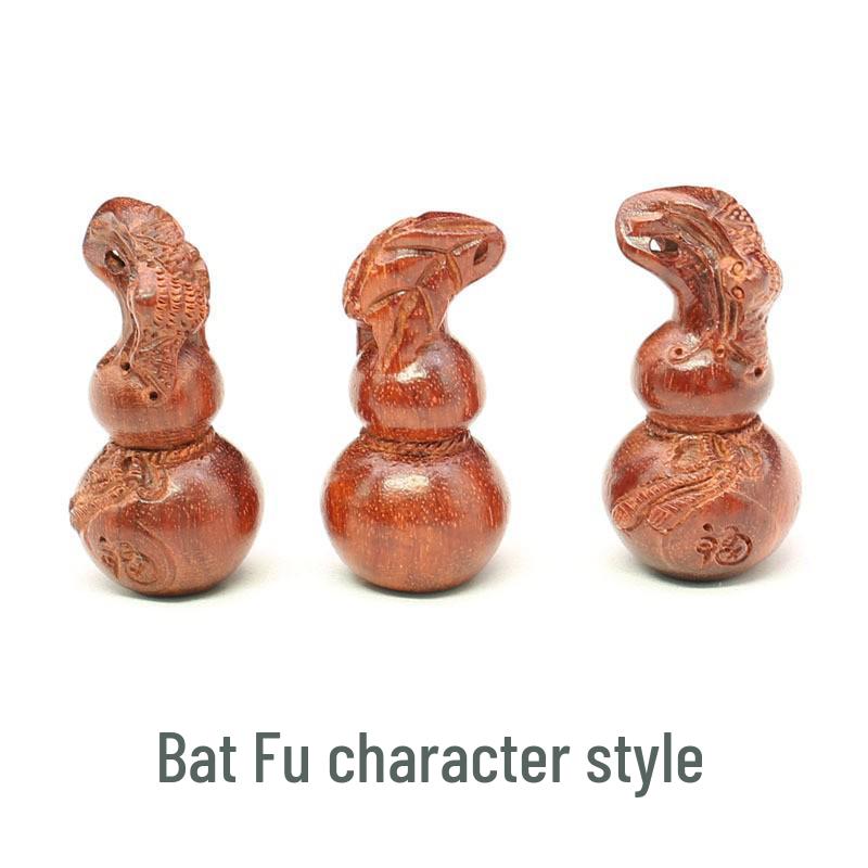 Sandalwood Bat Blessing Double Gourd Keychain Pendant - Handmade DIY Jewelry Accessory