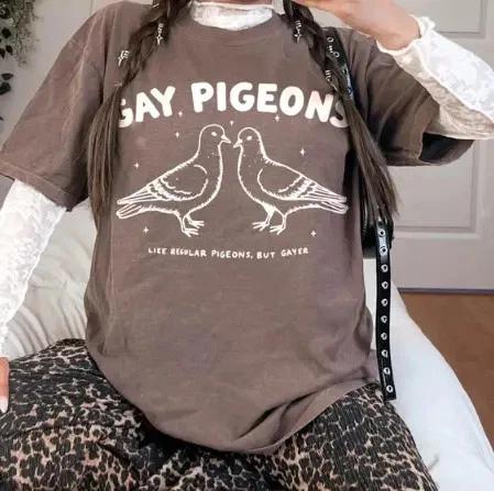 Gay Pigeons Shirt Funny LGBTQ Vintage Graphic Tee
