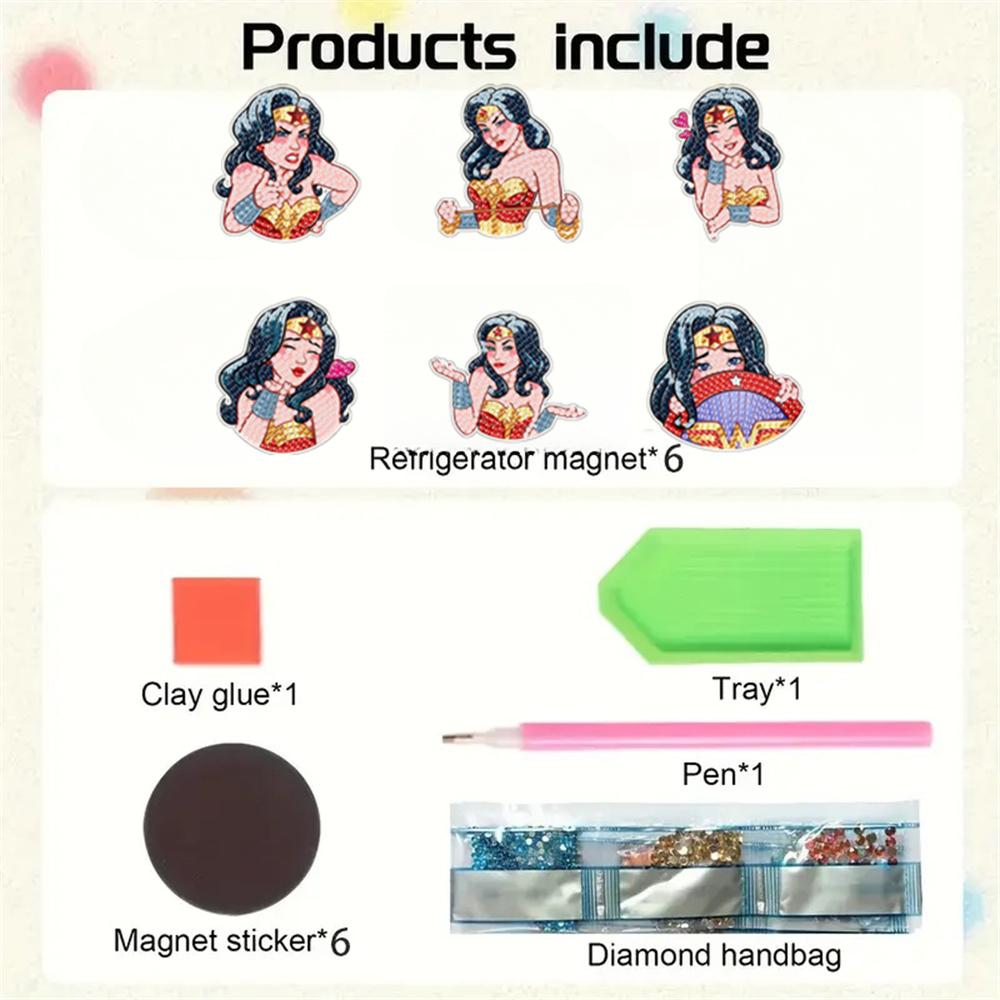 6pcs/Set Female Hero Series Diamond Painting Magnets for Refrigerator Diamond Art Fridge Magnets for Adults Diamond Art Refrigerator Magnets Kits