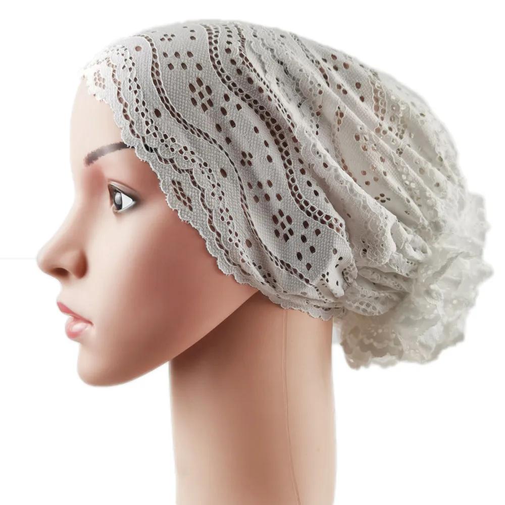 

Жіночий мереживний підхустку тюрбан мусульманський внутрішній хіджаб кісточка боннет квітка хіміотерапевтична шапка шапочки покриття для випадіння волосся хустка обгортка шапка ніндзя