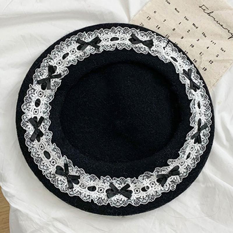 Trendy Painter Hat with Bows Flat Hat British Beret for Dating Photography Cabbie Headwear Painter Hat Autumn
