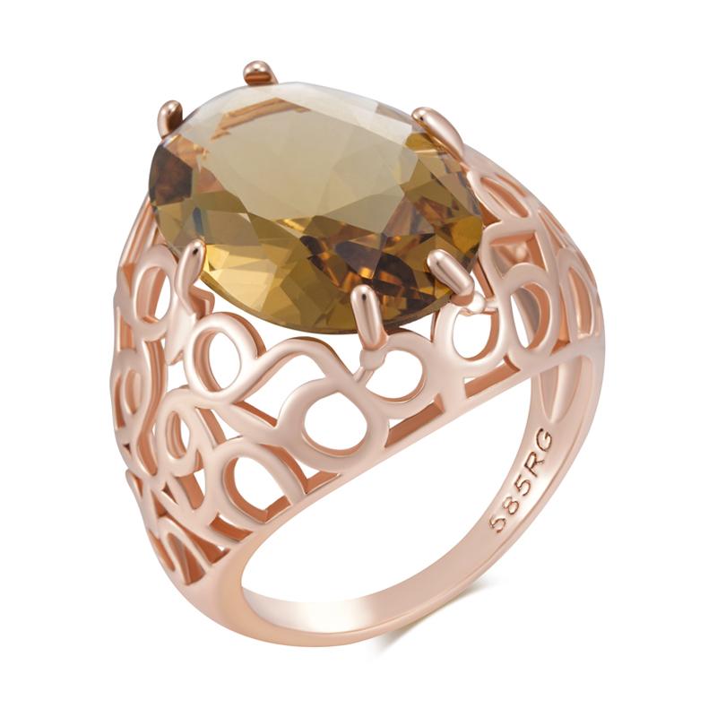 Fashion Oval Brown Natural Zircon Big Rings For Women Simple Rose Gold Color High Quality Ethnic Bride Wedding Jewelry