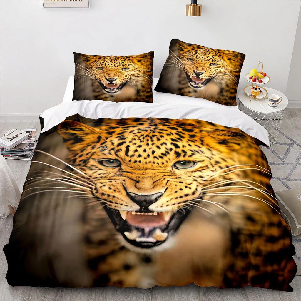 Leopard Soft Duvet Cover King Quen Sized Dimensions Brown Chetah Beding Set for Children Kids Tens Adult Peoples Wild Animal 2/3pcs Polyester Warm