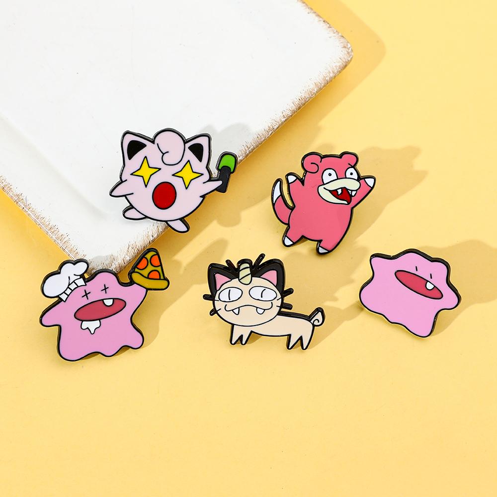 5 Pcs Fashion Jigglypuff Brooch Cute Ditto Meowth Enamel Pins Backpack Clothing Jewelry Metal Badge Accessories Gift