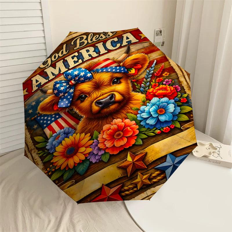 

1PC American Flag Cow Umbrella-8-Rib Reinforced, Automatic Open, Lightweight & Durable, Fashion Accessory for Outdoor, J0351