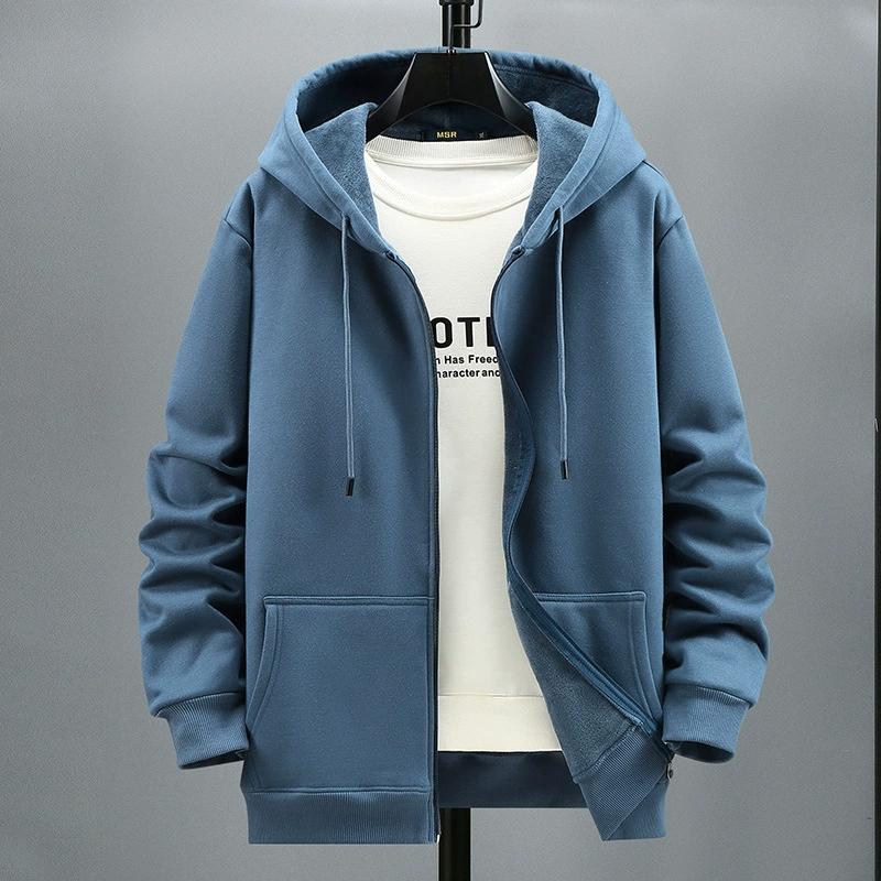

Velvet Hooded Cardigan Men s Autumn and Winter Trend Fashionable Jacket with Added Fat and Oversized Loose Fit M чорний