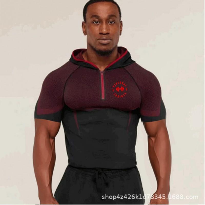Mens Hooded Half-Zip Performance Basketball Training Top Quick-Dry Stretch Fit Athletic Shirt