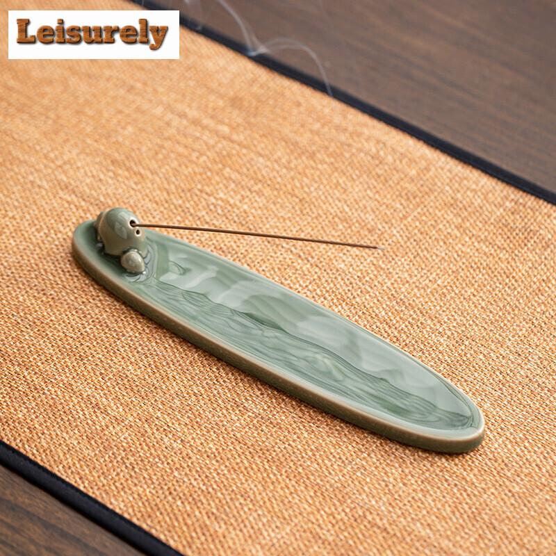 Green Water Glaze Incense Tea Ceremony Incense Burner Small Ornaments Zen Sandalwood Furnace Home Incense Line Agarwood Seat