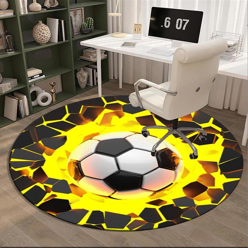 Soccer Ball Artwork Round Carpet Chair Cushion Round Entryway Rug, Soft Round Rugs for Living Room, Bedroom, Circle Carpet Decor Gifts