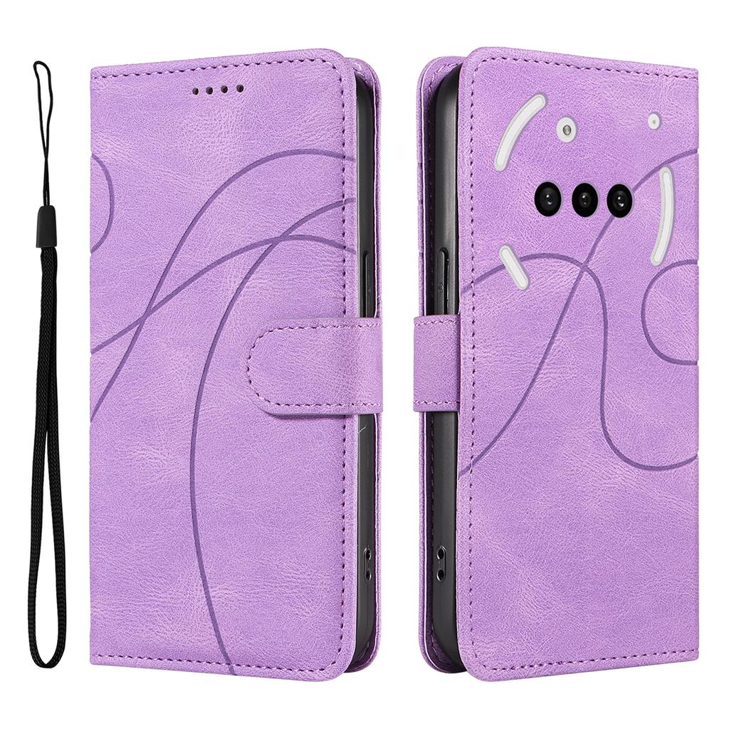 For Nothing Phone (3a) Wallet Case Leather Phone Cover Stand with Curved Line Design
