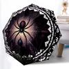 1 szt. Solidny parasol automatyczny z 8 żebrami, Parasol Dark Widow z ozdobnymi pająkami, Drukowany cyfrowo, Składany parasol do użytku na zewnątrz w podróży