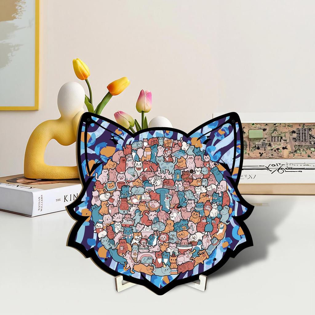 Wacocetoy Irregular Wooden Cat Jigsaw: Fun & Stress-Relief Puzzle