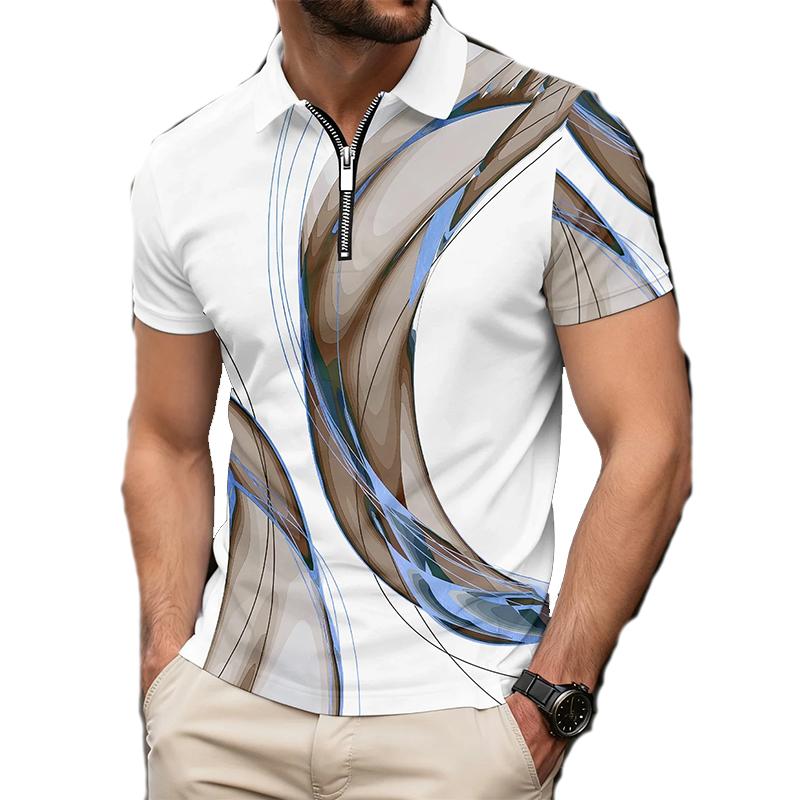 Herren Reißverschluss Kragen Polohemd Golfhemd Grafikdruck Linear Geometrisch Umlegekragen Kurzärmelig Reißverschluss Kleidung Designer Oberteil
