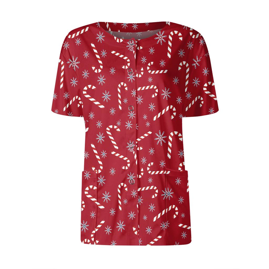 Dámské vzorované kapsy s krátkým rukávem, stojáček s pracovním potiskem, jednořadové ochranné oblečení, svetřík, top